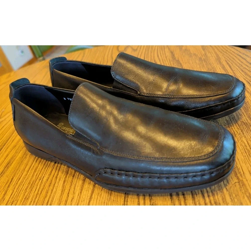Mephisto Mens 10.5 Black Leather Cool Air Comfort Shoes Loafers Slip On